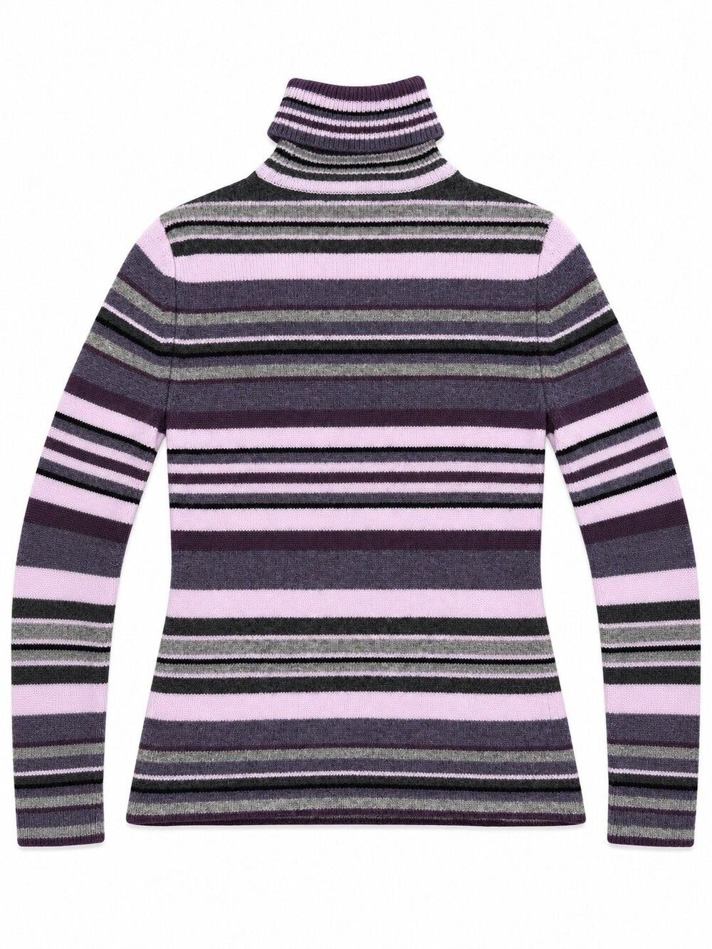 Sarah Spencer Lambswool Turtleneck Sweater Purple Gray Striped Womens Medium